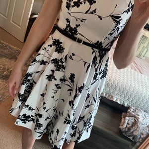 Black and white belted dress